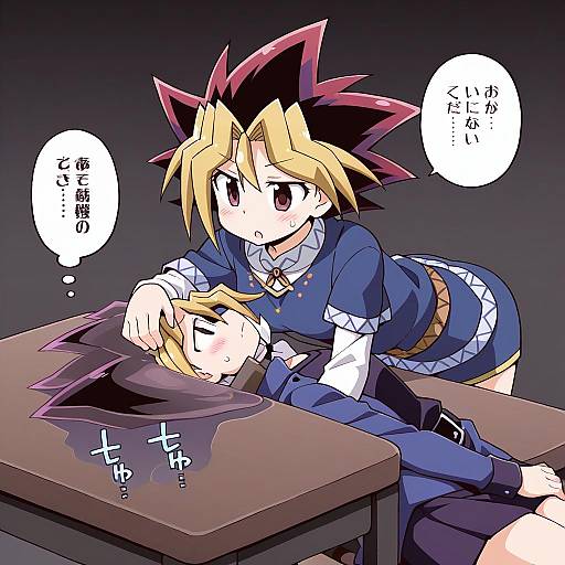 Illustration of Mutou yuugi, yu-gi-oh! in the style of Nekotoufu