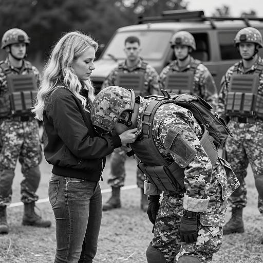 Dramatic Black-and-White Military Scene