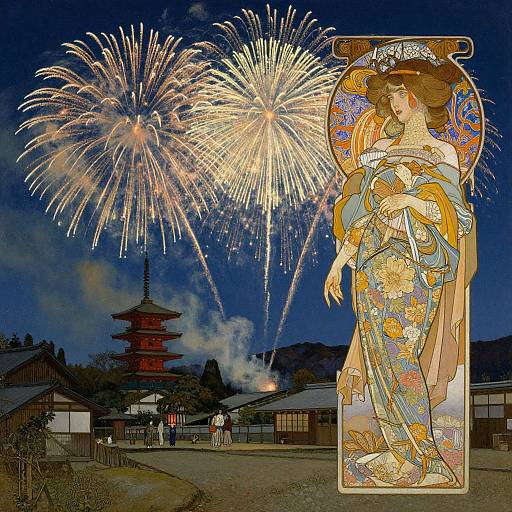 Realistic Firework Festival in Rural Japan