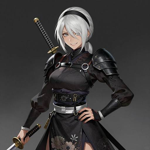 Fierce Samurai Woman in Black Kimono