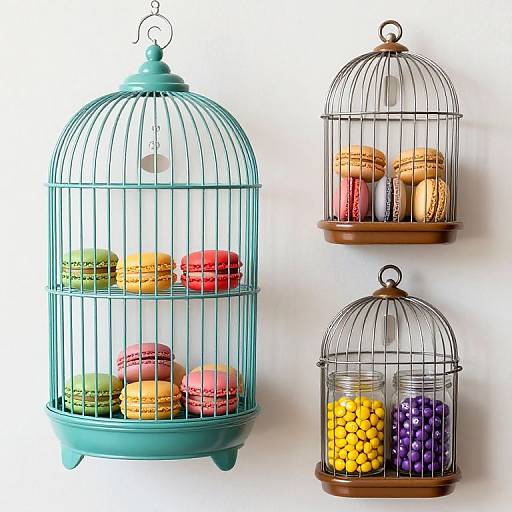 Vibrant Macaron and Candy Birdcages
