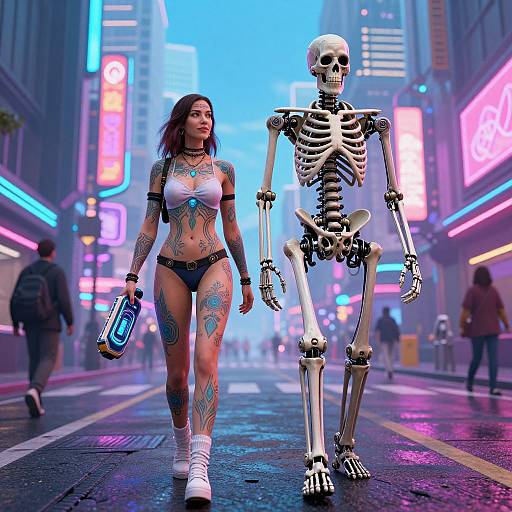 Futuristic Woman and Mechanical Skeleton
