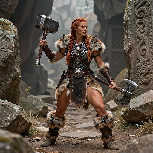 Dynamic Female Dwarf Barbarian Warrior Art