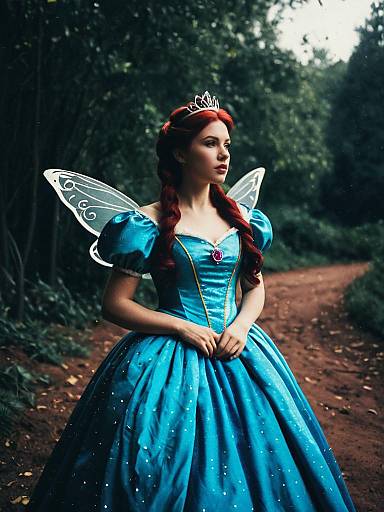 Woman in Blue Fairy Tale Princess Costume