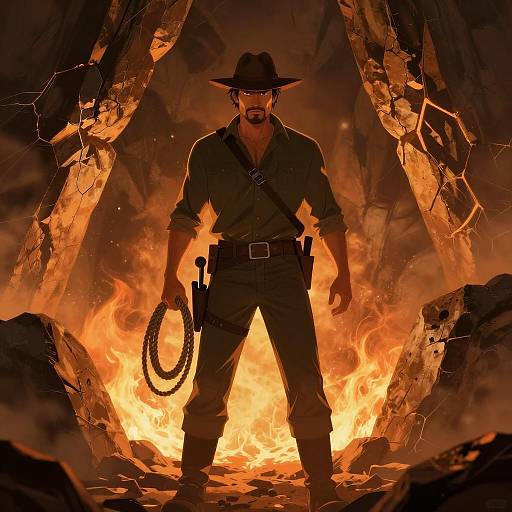 Determined Man in Fiery Cave Illustration