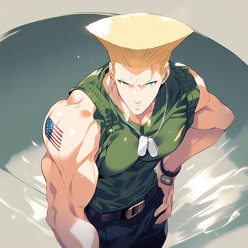 Illustration of Guile, street fighter in the style of Arikawa satoru