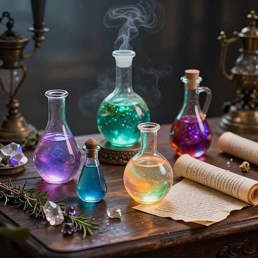 Magical Fantasy Potions on Alchemist's Table
