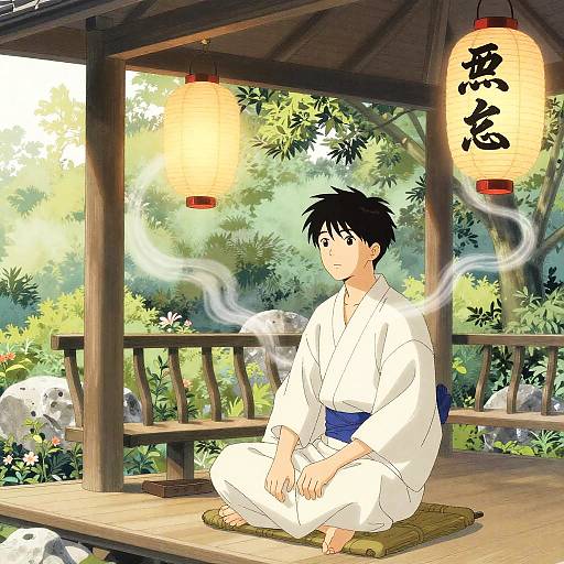 Young Calligrapher in Garden Pavilion