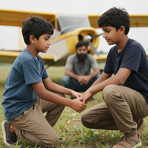 Two Boys Outdoors Holding Hands Realistic