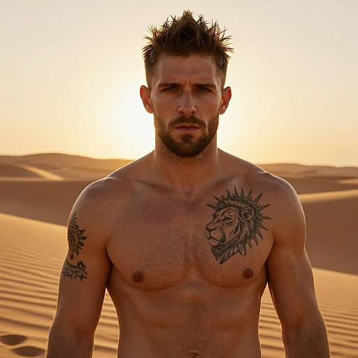 Muscular Man in Golden Desert Sunset