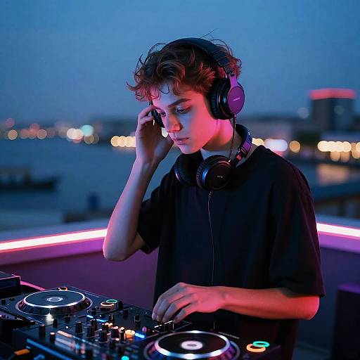 Young Non-Binary DJ Mixing Music on Rooftop