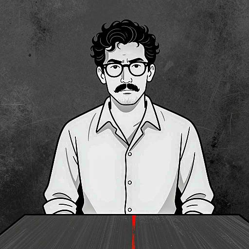 Stern Man in Black and White Art