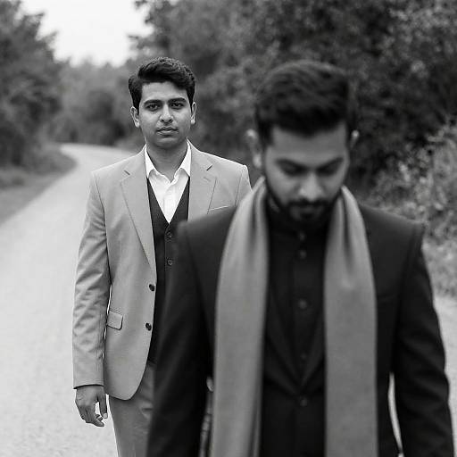 Contrasting Figures on a Dirt Road