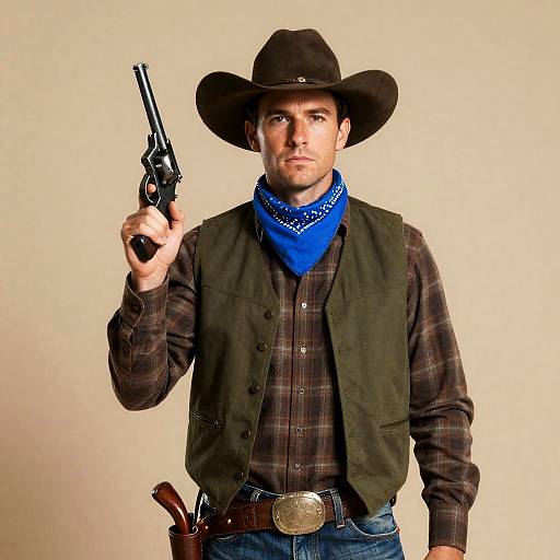Serious Cowboy with Revolver in Hand