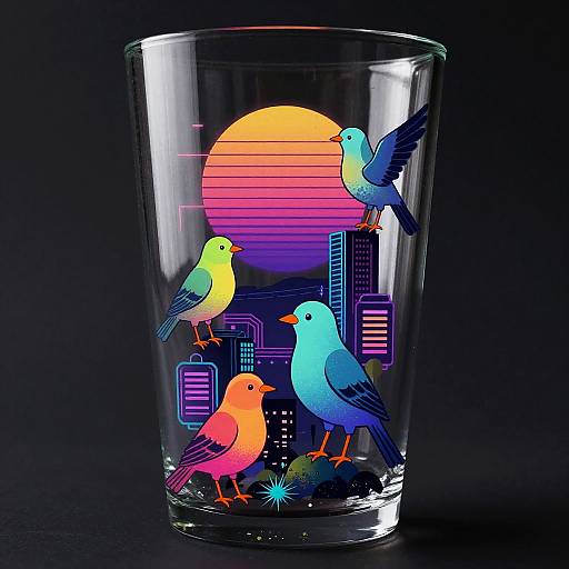 Retro Synthwave Birds in Glass Vase