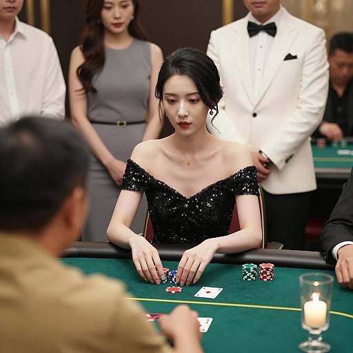 Woman playing poker at casino table