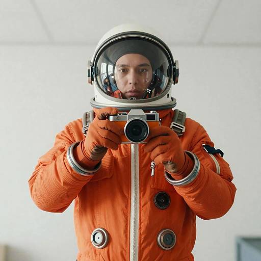 Astronaut in Vibrant Orange Space Suit