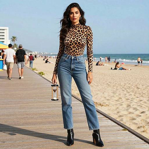 Confident Hourglass Woman on Boardwalk