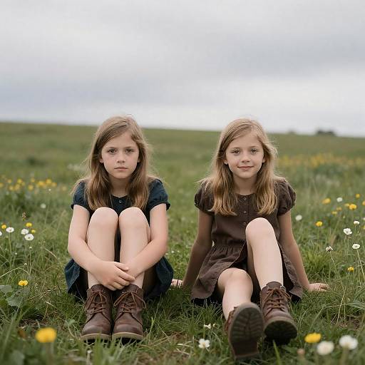 Young Girls on Grassy Hill Portrait