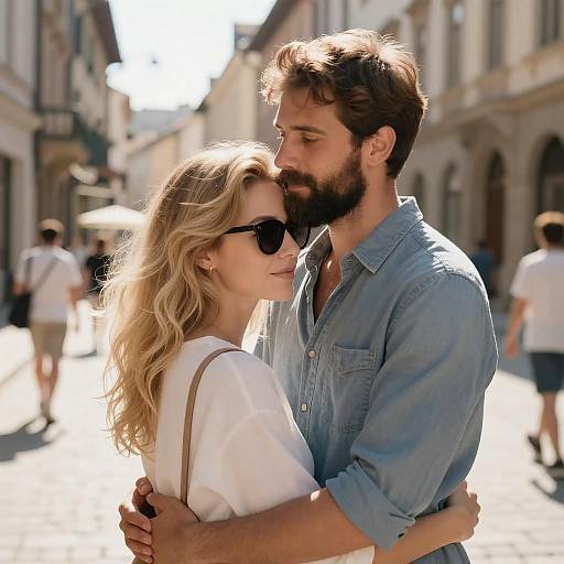 Sunlit Embrace on European Street