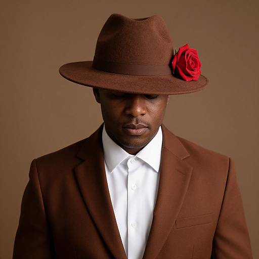 Man in Brown Outfit with Rose Hat