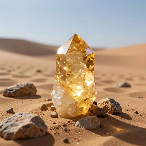 Glowing Golden Crystal in Desert
