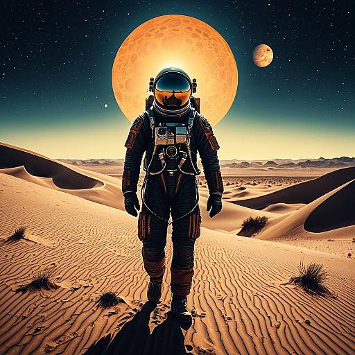 Surreal Astronaut in Alien Desert Landscape