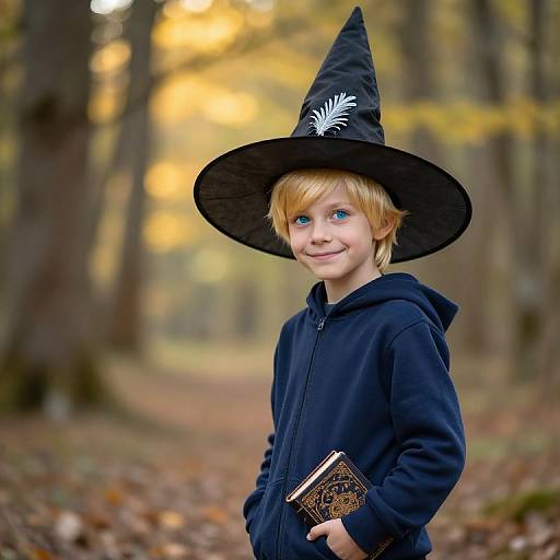 Curious Boy in Mystical Forest