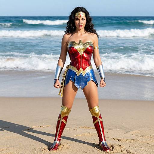 Wonder Woman Cosplayer on Sunny Beach