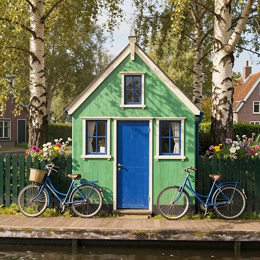 Vibrant Lino Cut Canal Boat House