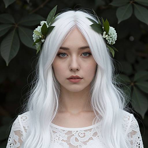 White-Haired Woman with Greenery
