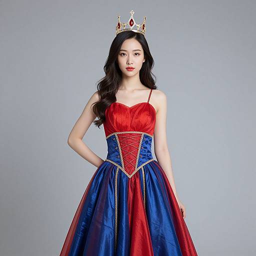 Woman Goddess in Red and Blue Dress