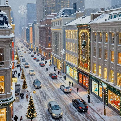 Snowy Megapolis Christmas Street Scene
