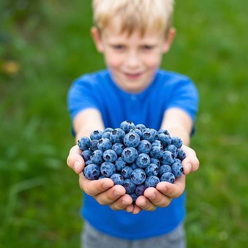 Blonde Boy Holding Blue Berries