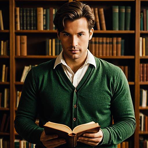 Man in Retro Outfit Reading Book