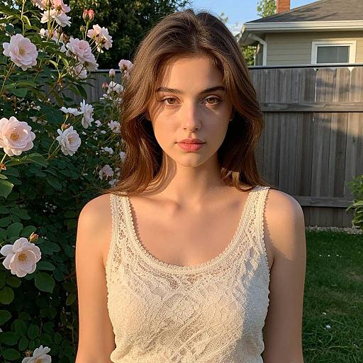 Sunlit Woman in Lace Tank Top