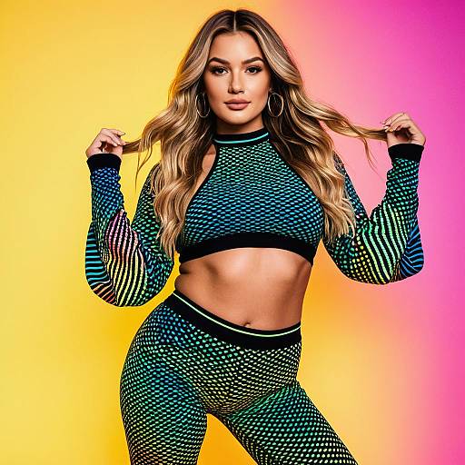 Woman in Neon Rainbow Psychedelic Rave Outfit