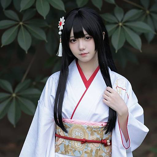 Young Woman in Utahime Iori Cosplay Kimono