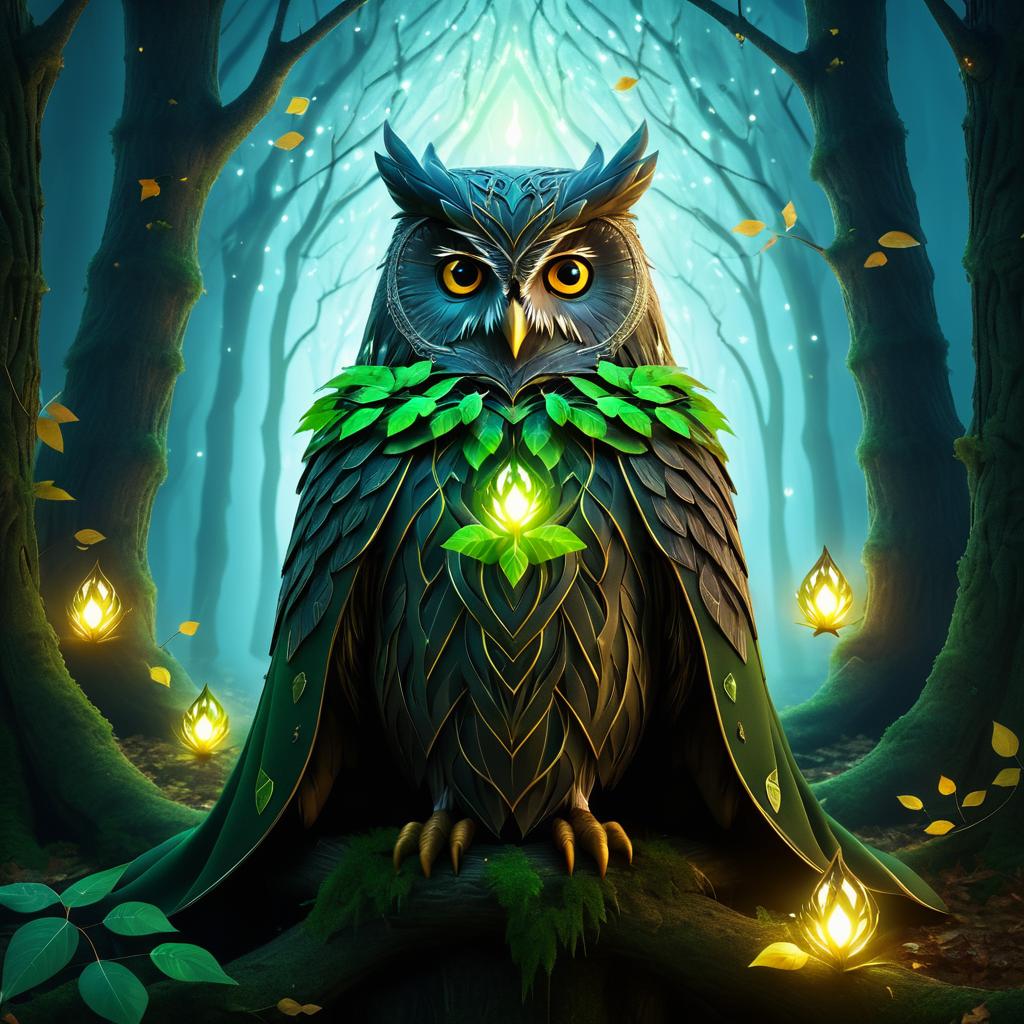 Mystical Owl in Enchanted Forest Scene