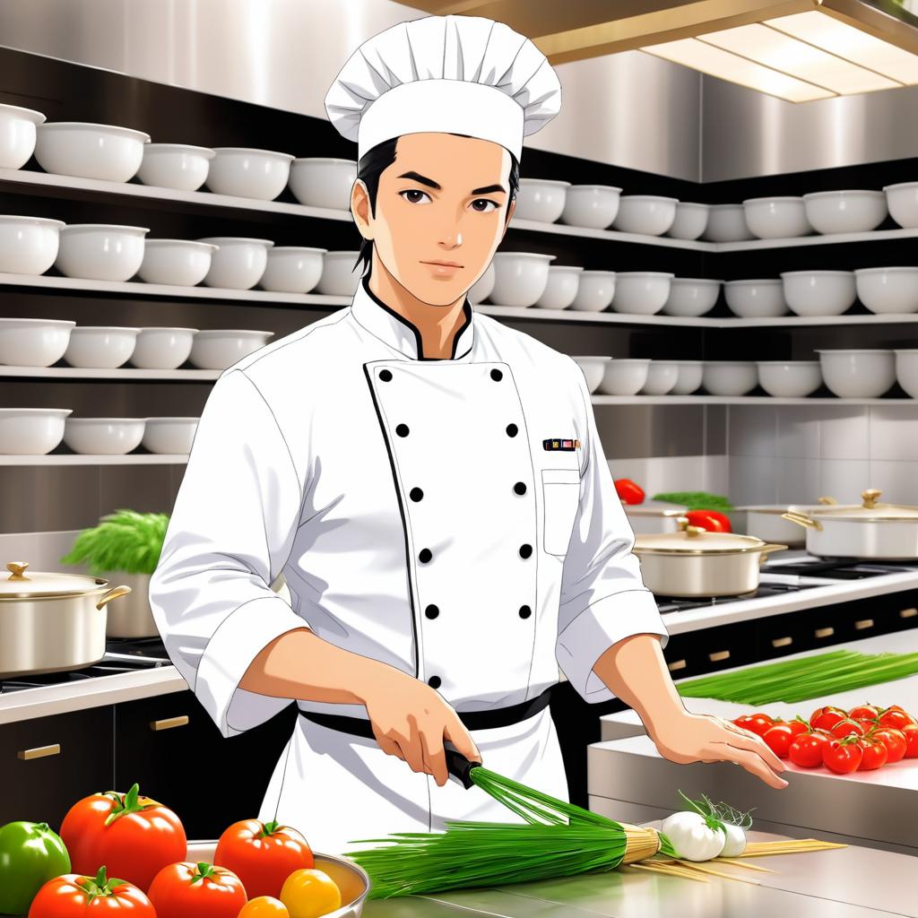 Charming Chef in a Bustling Kitchen