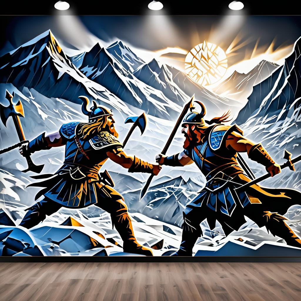 Epic Viking Duel in Norse Mural