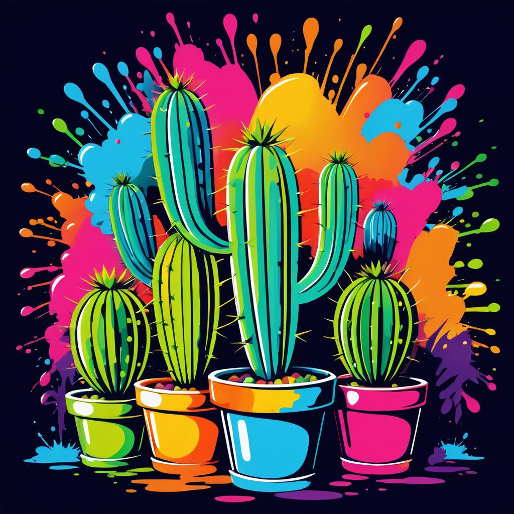 Vibrant Cactus Graffiti Vector Art