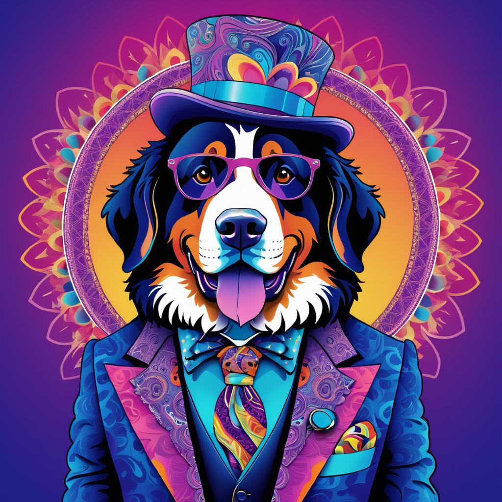 Psychedelic Bernese Mountain Dog Illustration