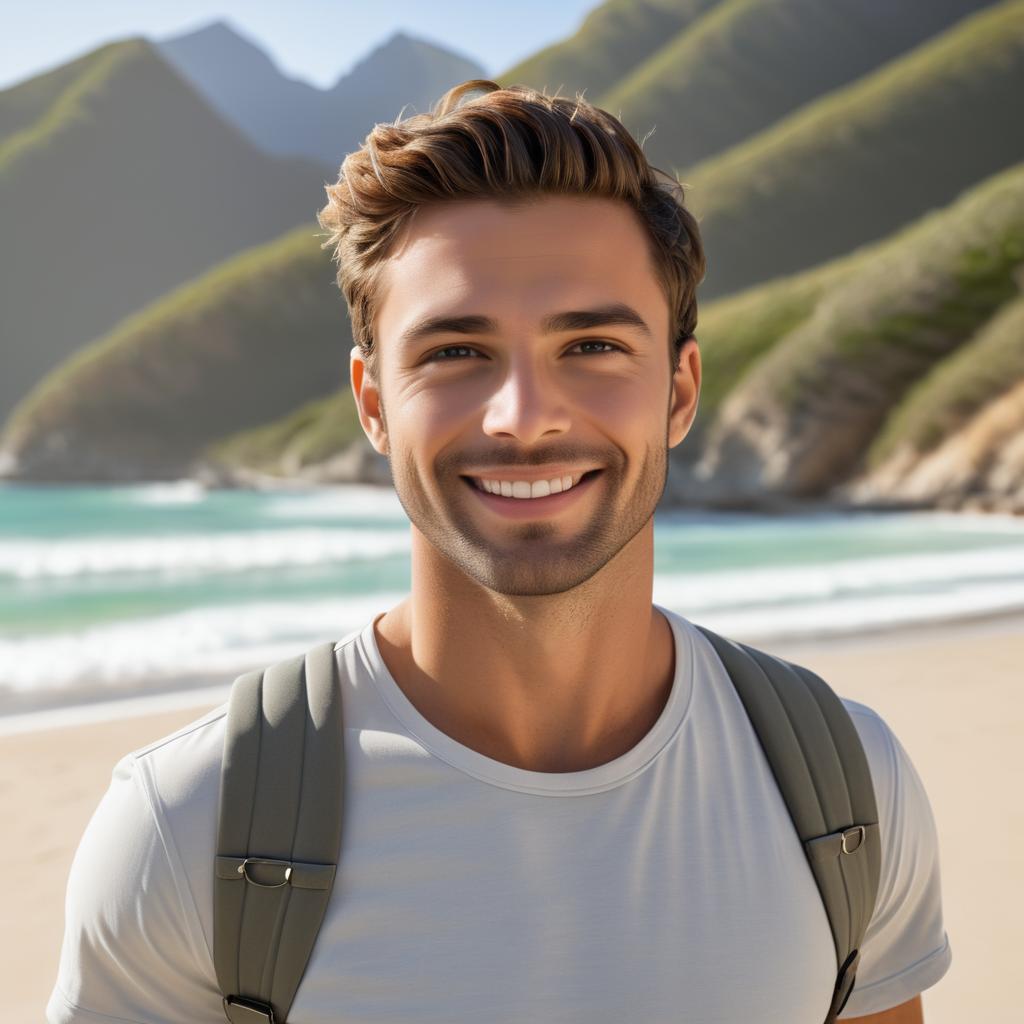 Handsome Young Man on Beach Portrait