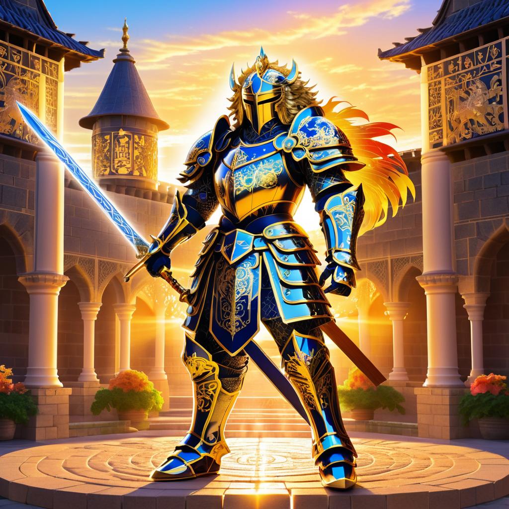 Valiant Knight in Mythical Castle Courtyard