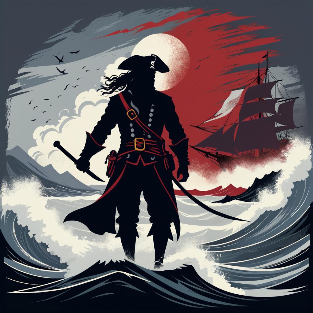 Rugged Pirate Adventure Silhouette Art