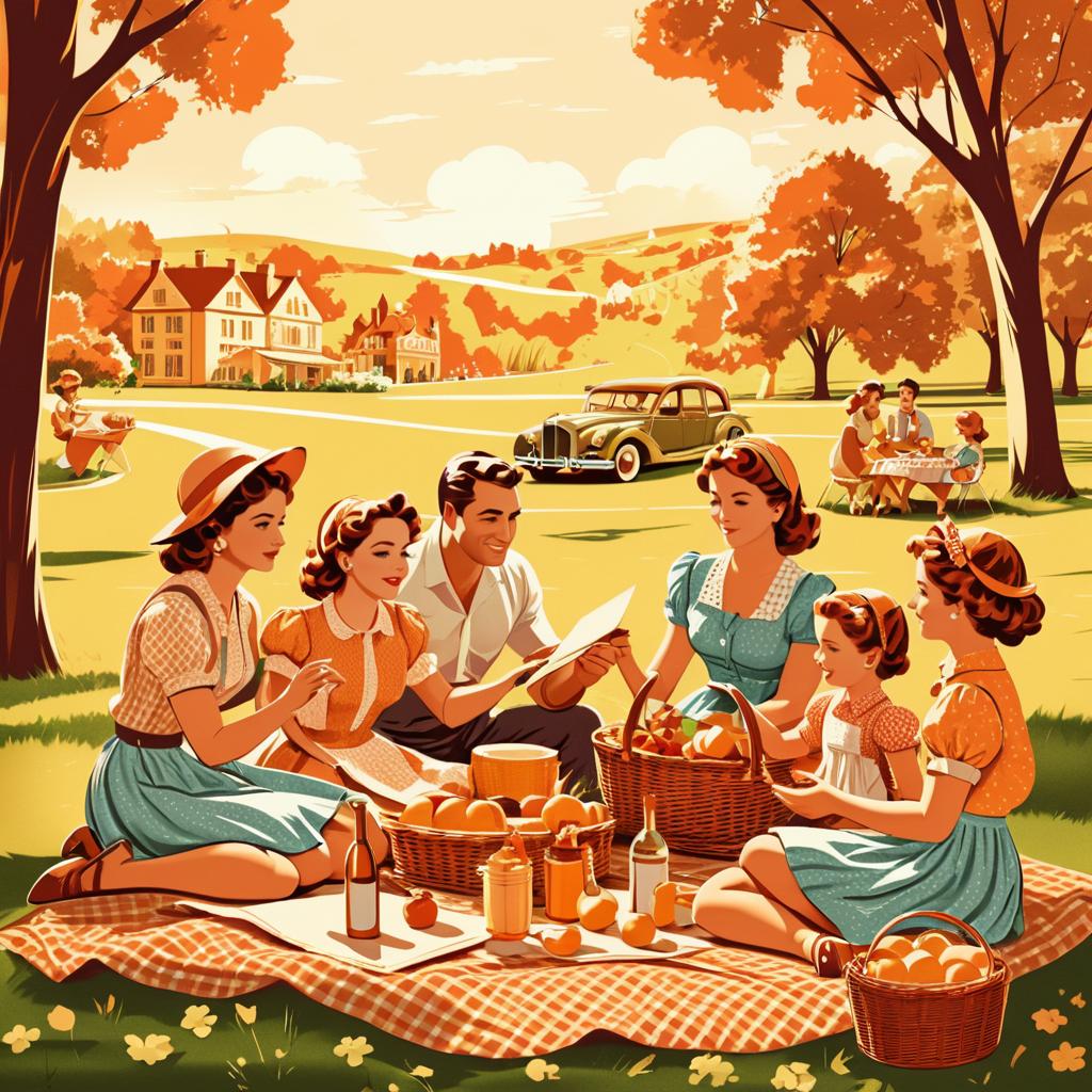 Retro Family Picnic Poster Illustration