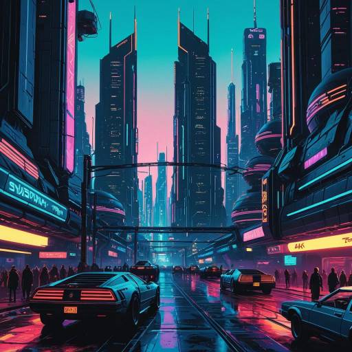 Futuristic Cyberpunk Cityscape at Dusk