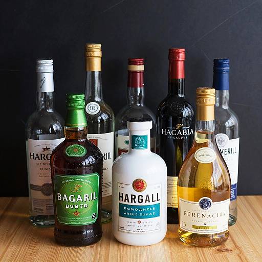 Colorful Liquor Bottles on Wood