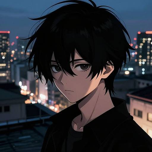 Cyberpunk Anime Boy on Rooftop